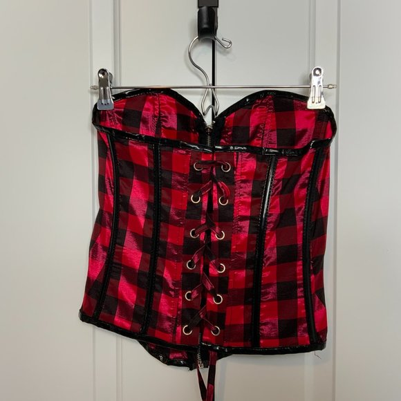 Carmin Red Checkered Corset Top - Picture 2 of 4